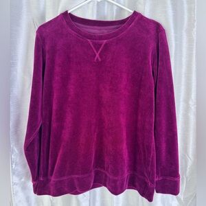 Karen Scott Sport Crewneck Velour Sweater in Plum